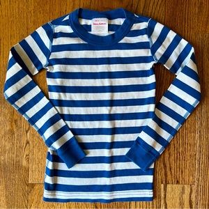 🆕 EUC Hanna Andersson blue and white striped long john pajama top 120cm 617